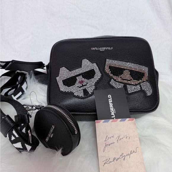 🔊‼️Karl Lagerfeld Black Bag with Cat and Sunglasses Motif - Picture 6 of 7